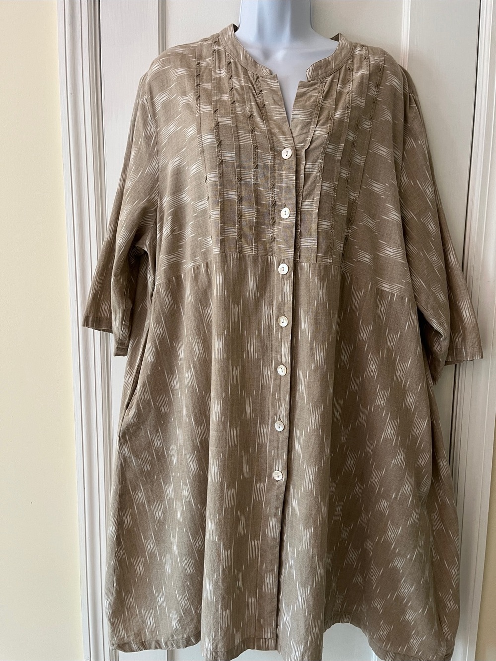 Cotton Button Front Dress Women’s 22-24  Pockets Beach  Lagenlook Relaxed Boxy